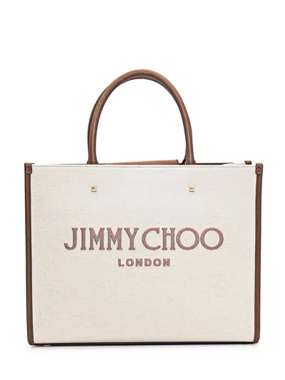 Jimmy Choo Avenue Logo Embroidered Medium Tote Bag In Beige