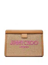 Jimmy Choo Avenue Logo Raffia Pouch In Neutral