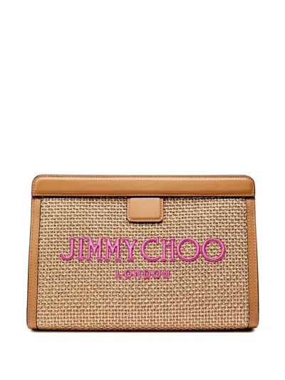 Jimmy Choo Avenue Logo Pouch In Neutral