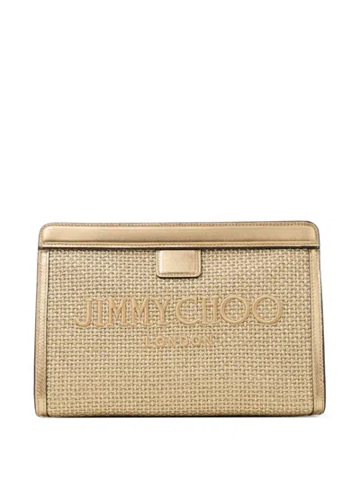 Jimmy Choo Avenue London Logo Clutch Bag In Neutral