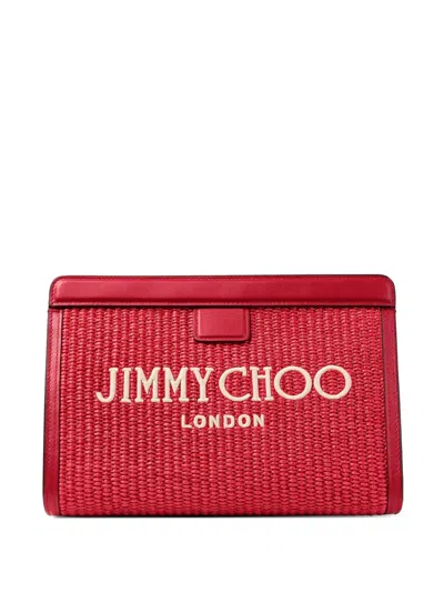 Jimmy Choo Avenue London Raffia Clutch Bag In Red