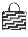 JIMMY CHOO AVENUE M BLACK AND WHITE CANVAS AND LEATHER TOTE