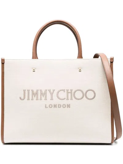 Jimmy Choo Avenue M Tote Canvas And Leather Tote Bag In Beige