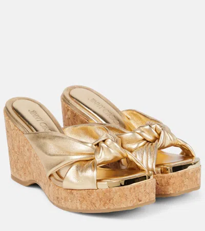 Jimmy Choo Avenue Metallic Leather Wedge Sandals In Gold