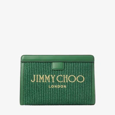 Jimmy Choo Avenue Pouch In Dark Green/gold/light Gold