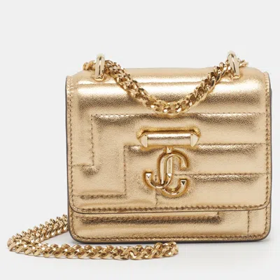 Pre-owned Jimmy Choo Avenue Quad Micro Gold Quilted Leather Crossbody Bag