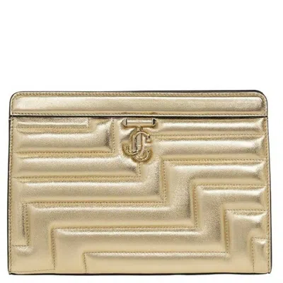 Jimmy Choo Avenue Quilted Leather Pouch In Gold