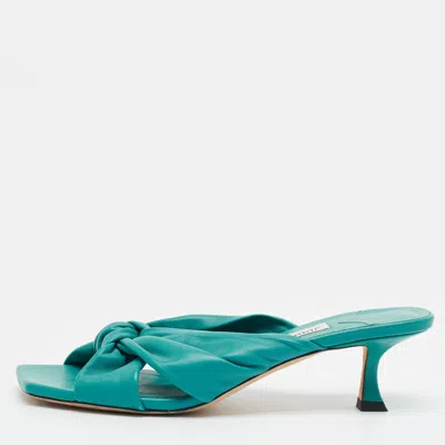 Pre-owned Jimmy Choo Avenue Size 37.5 Blue Leather Slide Sandals
