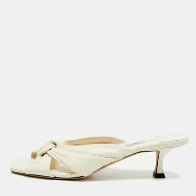 Pre-owned Jimmy Choo Avenue Size 38.5 Cream Leather Slide Sandals In White