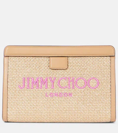 Jimmy Choo Avenue Small Leather-trimmed Pouch In Brown