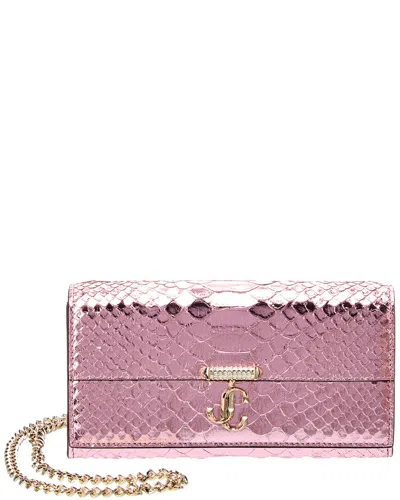 Jimmy Choo Avenue Snake-embossed Leather Wallet On Chain In Pink