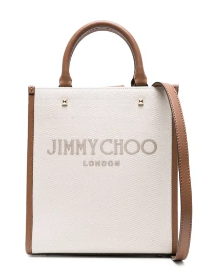 Jimmy Choo Avenue Tote N/s Canvas And Leather Tote Bag In Beige