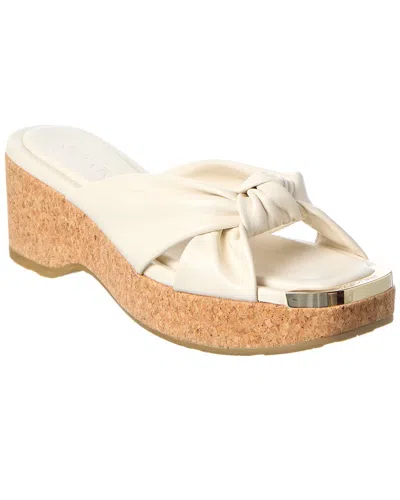 Jimmy Choo Avenue Wedge 50 Leather Sandal In White