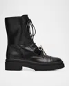 Jimmy Choo Averi Leather Embellished Bow Combat Boots In Black