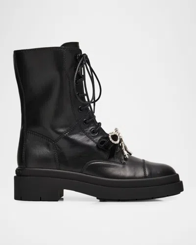 JIMMY CHOO AVERI LEATHER EMBELLISHED BOW COMBAT BOOTS