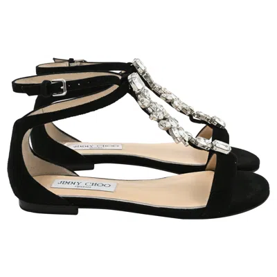 Jimmy Choo Averie Embellished T-strap Sandals In Black Suede