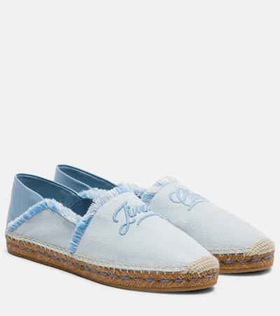 Jimmy Choo Avi Embroidered Canvas Espadrilles In Blue