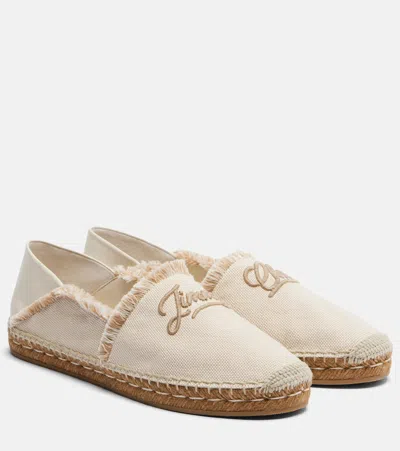 Jimmy Choo Avi Embroidered Canvas Espadrilles In Neutral