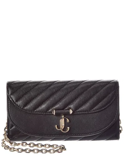 Jimmy Choo Avn Curve Leather Wallet On Chain In Black