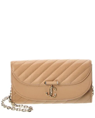 Jimmy Choo Avn Curve Leather Wallet On Chain In Animal Print