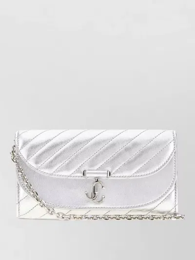 Jimmy Choo Avn Leather Clutch Quilted Chain Strap In Silver