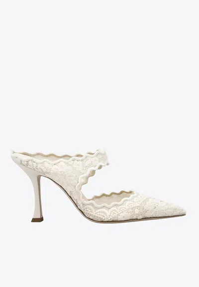 Jimmy Choo Avri 90 Embroidered Lace Mules In Ivory