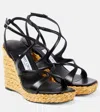 Jimmy Choo Ayla 85 Nappa Leather And Raffia Wedge Sandals In Black