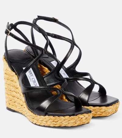 Jimmy Choo Ayla 110 Leather Espadrille Wedges In Black