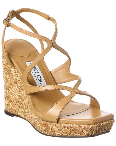 Jimmy Choo Ayla 110 Leather Wedge Sandal In Brown