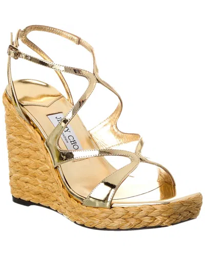 Jimmy Choo Ayla 110 Leather Wedge Sandal In Gold