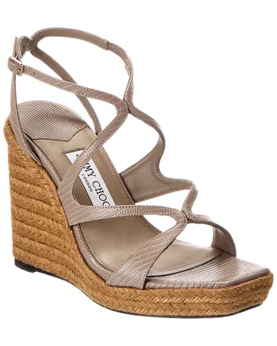 Jimmy Choo Ayla 110 Lizard-embossed Leather Wedge Sandal In Brown