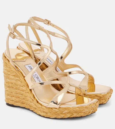 JIMMY CHOO AYLA 110 METALLIC LEATHER SANDALS