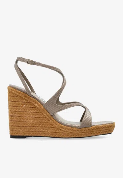Jimmy Choo Ayla 110 Lizard-embossed Leather Wedge Sandal In Brown