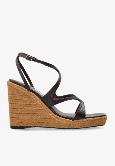 JIMMY CHOO AYLA 110 RAFFIA WEDGE SANDALS