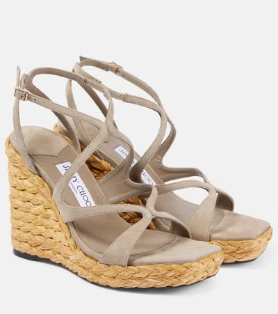 Jimmy Choo Ayla 110 Suede Espadrille Wedges In Grey