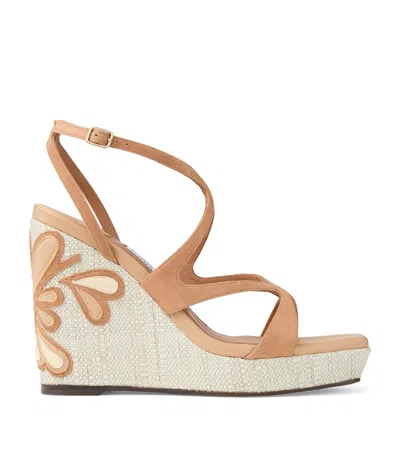 Jimmy Choo Ayla 110 Suede Wedge Sandals In Neutral
