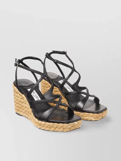 Jimmy Choo Ayla 85 Leather Platform Espadrilles In Black