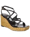 Jimmy Choo Ayla 85 Nappa Leather And Raffia Wedge Sandals In Black