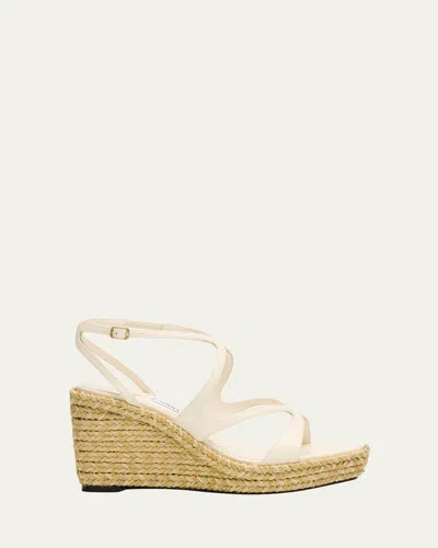Jimmy Choo Ayla 85 Leather Wedge Sandals In White