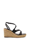 Jimmy Choo Ayla 85 Nappa Leather And Raffia Wedge Sandals In Black