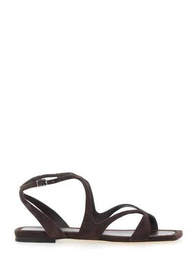 Jimmy Choo Ayla Brown Sandals With Square Toe And Ankle Buckle Closure In Suede Woman