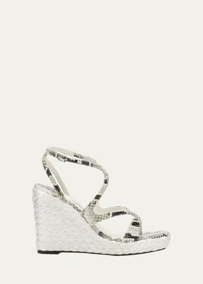 Jimmy Choo Ayla Embossed Wedge Espadrille Sandals In Roccia