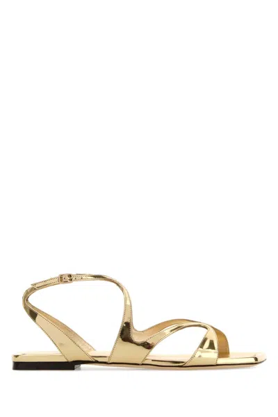 Jimmy Choo Ayla Metallic Leather Flat Sandals In Gold