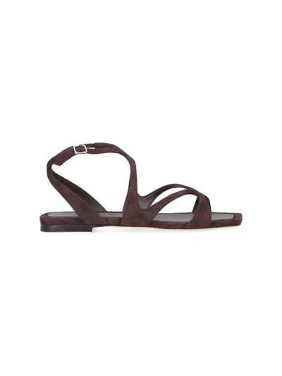 Jimmy Choo Ayla Brown Sandals With Square Toe And Ankle Buckle Closure In Suede Woman