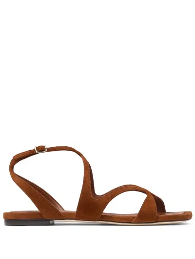 Jimmy Choo Ayla Flat Suede Leather Sandals In Brown