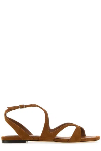 Jimmy Choo Ayla Flat Suede Leather Sandals In Beige O Tan