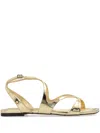 Jimmy Choo Ayla Flat Sandals Open Square Toe Metallic In Silver