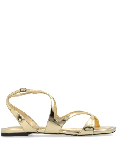 Jimmy Choo Ayla Flat Sandals Open Square Toe Metallic In Gold