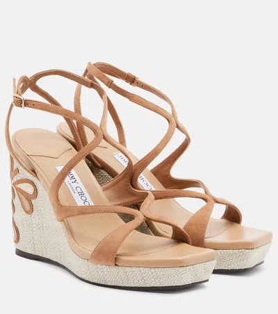 Jimmy Choo Ayla Leather Espadrille Wedges In Brown