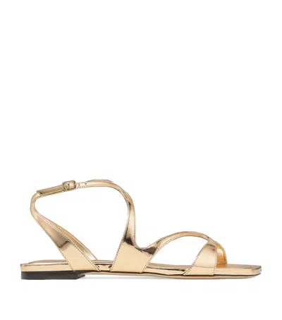 Jimmy Choo Ayla Flat Leather Sandals In Gold